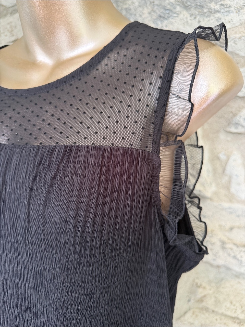 Sheer Black Ruffle Sleeve Top - Picture 3 of 6